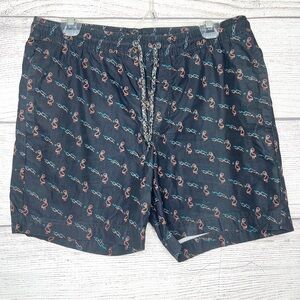 Retrofit Men's Gray Flamingo Print Swim Shorts Size Medium Pockets Drawstring
